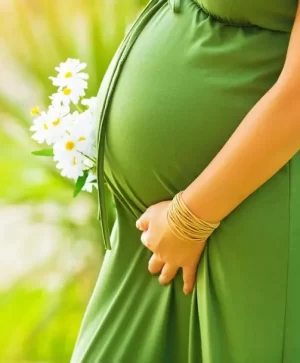 tummy-pregnant-woman-closeup-wearing-long-green-dress-holding-hands-bouquet-daisy-flowers-outdoors-new-life-concept-33446010-transformed